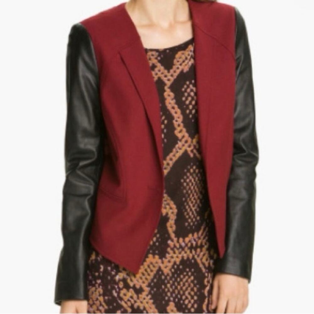 Rebecca minkoff Della wool blend / leather blazer red black small - Picture 2 of 14